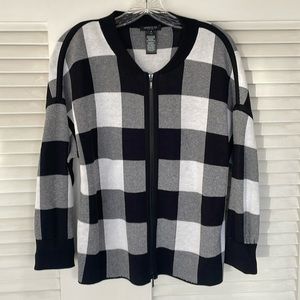 Lafayette 148 New York sweater/jacket - black white check - SIZE M